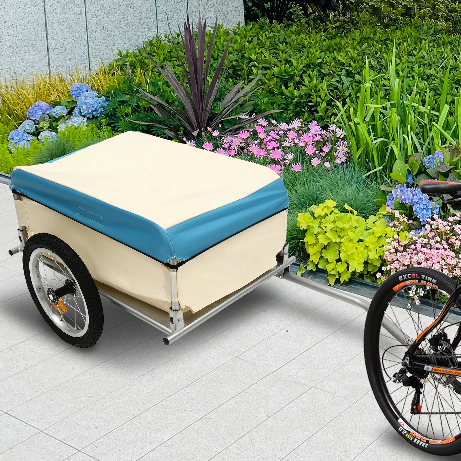 Faltbarer Fahrradanhänger aus Aluminium mit universeller Fahrradkupplung und 15,55 Zoll Schnellspanner, 110 lbs Tragfähigkeit für Camping-Einkäufe – Detail 4