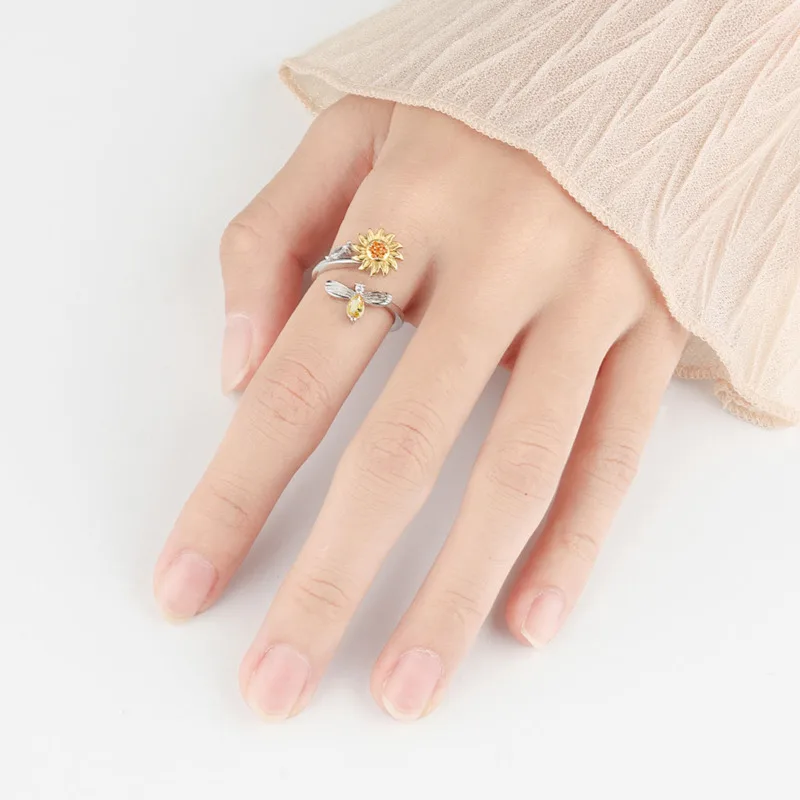 S'STEEL 925 Sterling Silver Sunflower Rotating Rings For Women