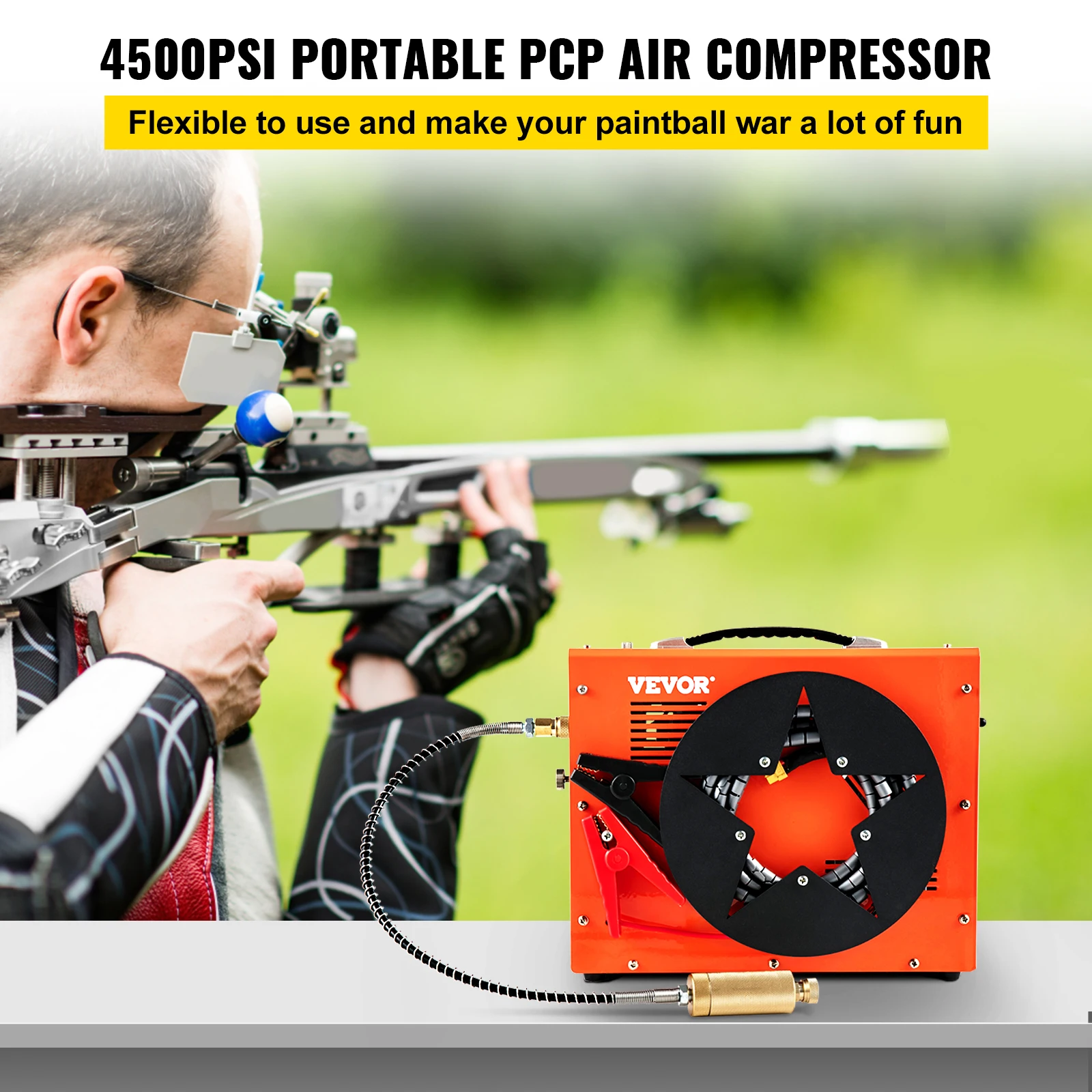 VEVOR 4500Psi PCP Air Compressor High Pressure Pump 12V 110V 220V Built-in Adapter & Fan Auto-stop for Air Rifle, Diving Bottle