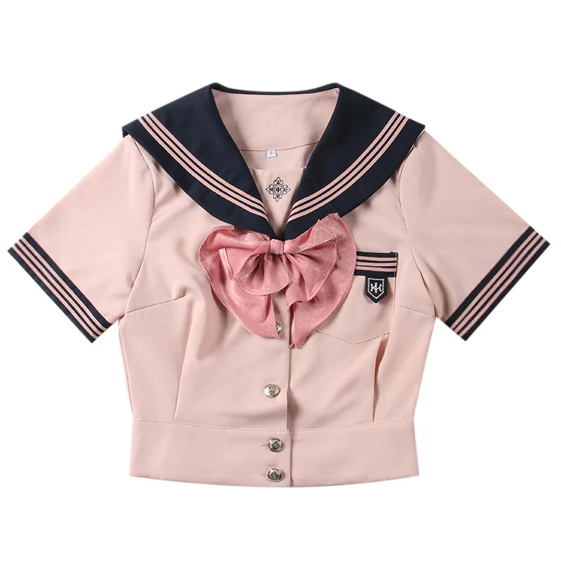 New Girls Movie Anime Cosplay Summer School Uniform Skirt Summer Waist Sailor Jk Uniform Pink Bow Tie Top And Pleated Skirt