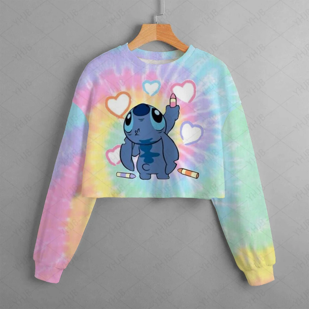 

4-14 Year Children's Disney Stitch Clothing Casual Cartoon New Autumn Printed Girls Short Sweater Cute Girls Tops