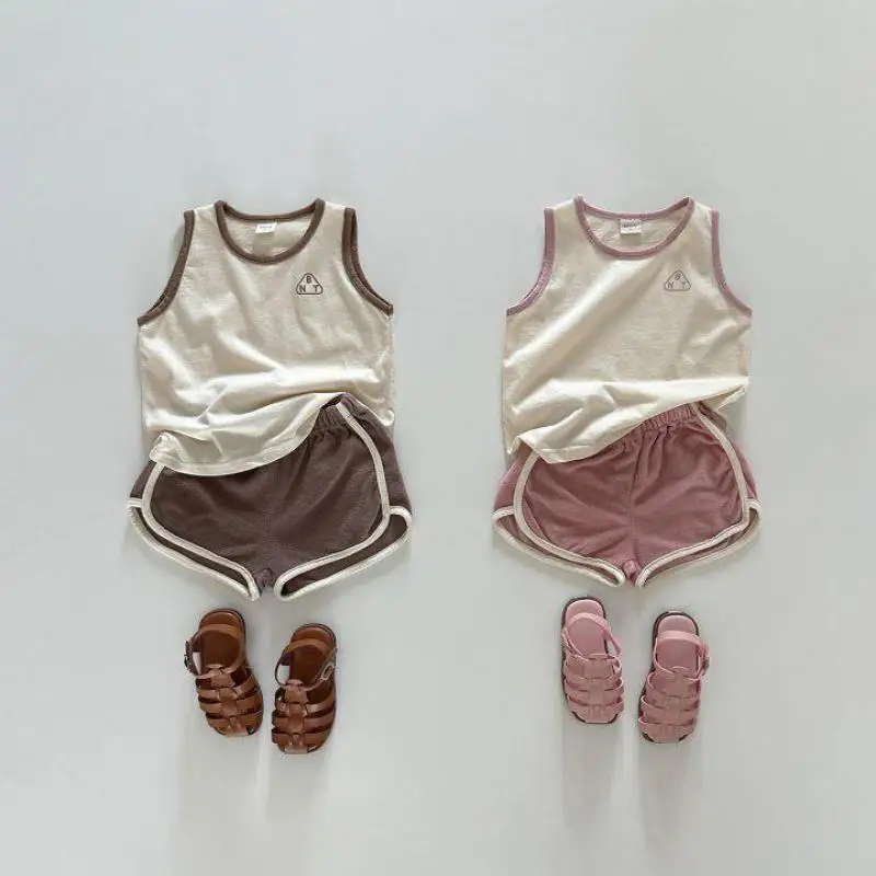 

Children Sleeveless Clothes Set Summer New Boys Girls Thin Cotton Letter Vest + Casual Shorts 2pcs Suit Kids Breathable Outfits