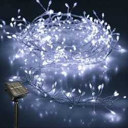 Radiant Solar LED Firecracker String Lights - Waterproof Outdoor Fairy Garland for Celebrations and Holiday Decor (White Light)