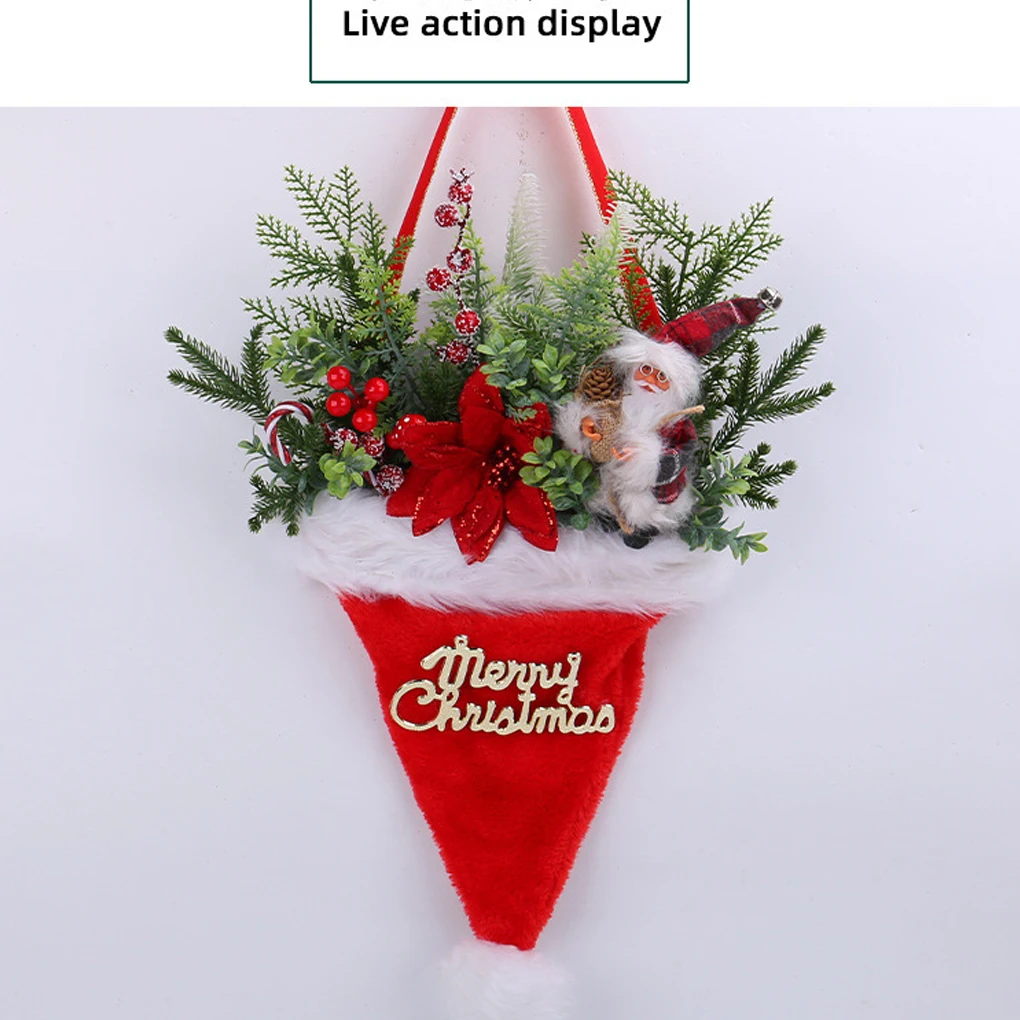 Holiday Santa Claus Hat Decoration Pendant With Light Berrys For Festive Cheer Christmas Hat Ornaments With Berrys
