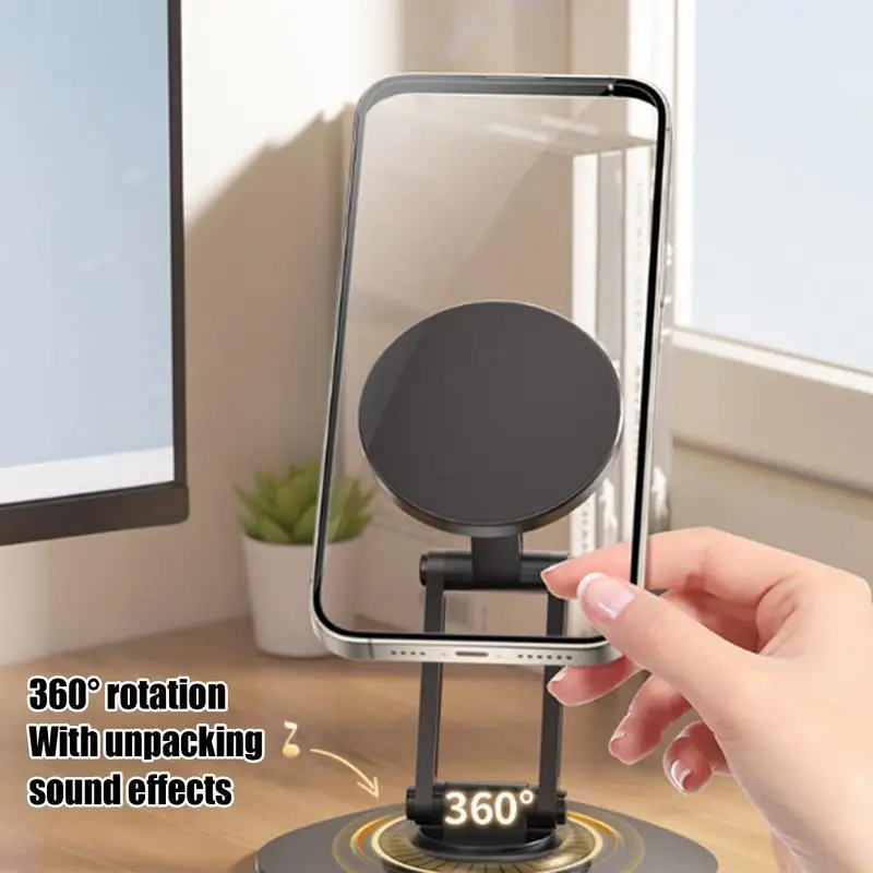 Cell Phone Desk Stand Magnetic Desktop Phone Holder Mount Adjustable Height Foldable Metal Bracket Cradle 360 Degree Rotating