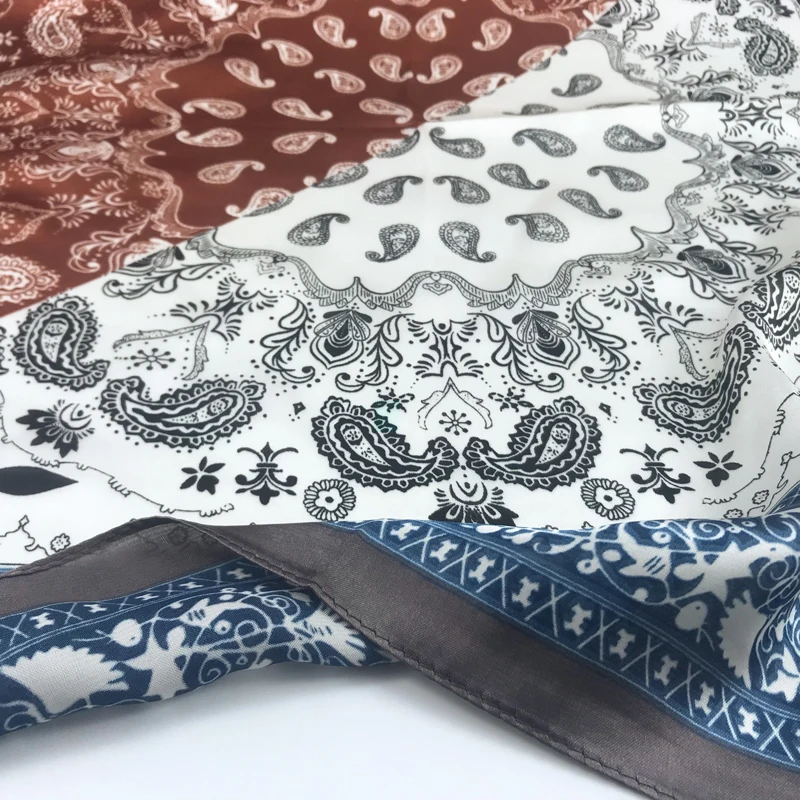 Retro Cashew Flower Square Hijab Scarf Hiphop Scarf Pants Scarf 60cm Simulated Silk Scarf Neckband for Men and Women Hair With 6