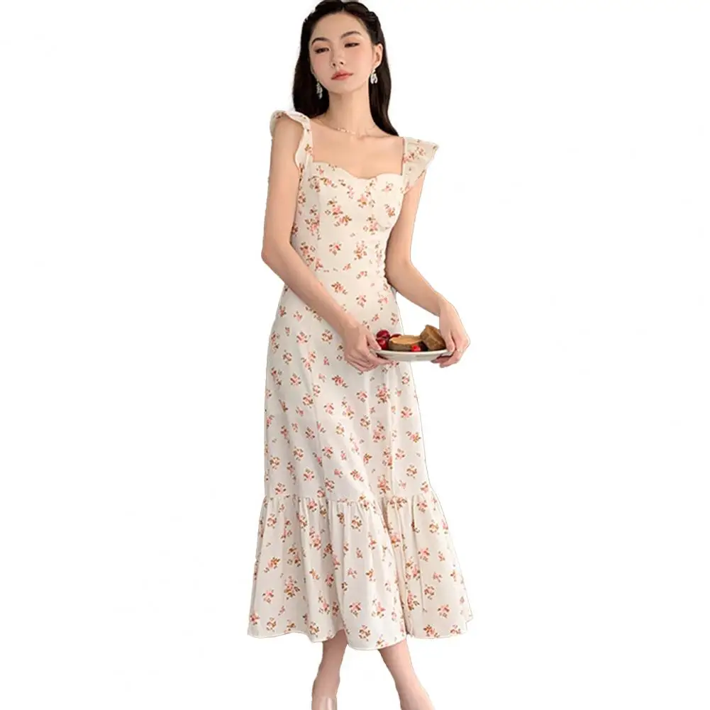 

Women Dress Side Split Tight Waist Dress Square Neck Dress Female Clothing 2023