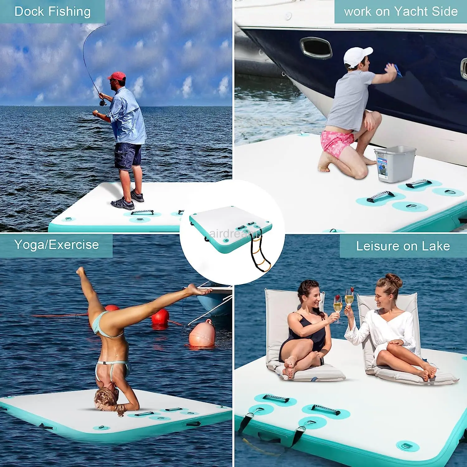 6/8ft Floating Dock Water Platform, Multi-People Inflatable Non-slip Floating Mat, Dock Platform for Lake/Island/Swimming Pool 5