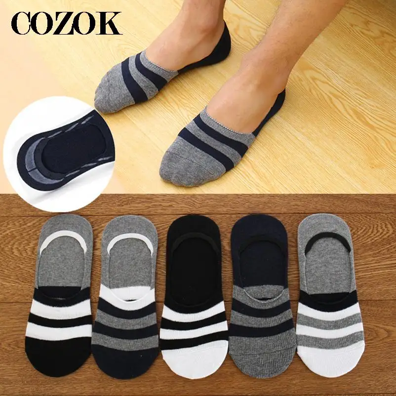5 Pairs Spring Summer Men Cotton Boat Socks Short Striped Male Ankle Sock Low Cut Shoe Liner Invisible Slippers Non-Slip Meias | Мужская