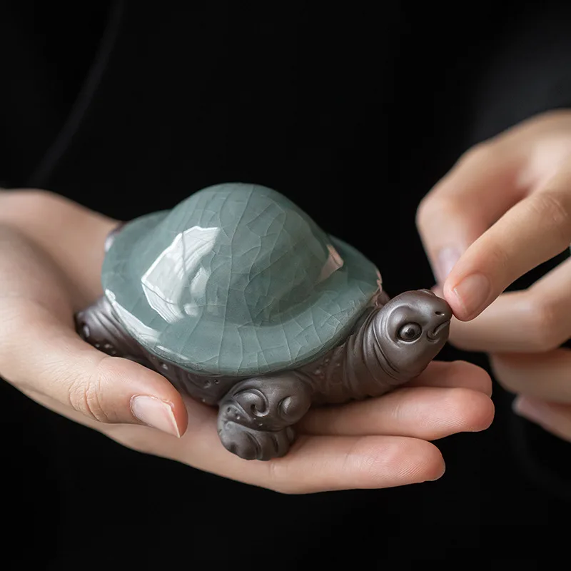 Tea Pet Ornaments Ceramic Little Turtle Tea set Filter Handmade Sculpture Home Decoration