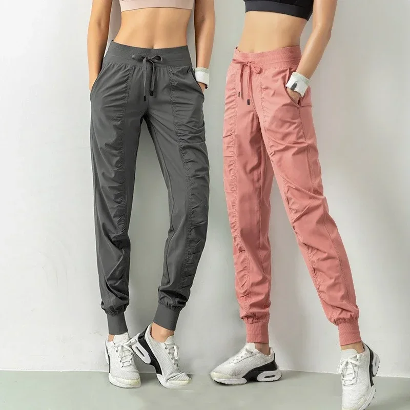 Casual sports pants Fabric Drawstring Running Sport Joggers Women Quick Dry Athletic Gym Fitness Sweatpants with Two Side Pockets Exercise Pants