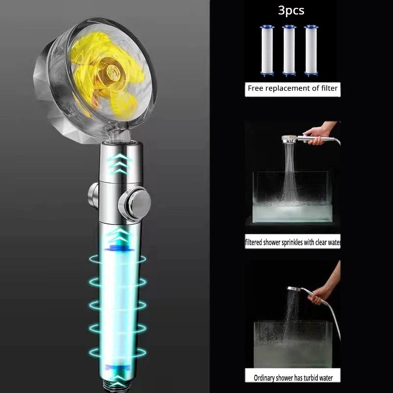 Turbo Propeller Shower Head With Filter Water Saving Flow 360 Degrees