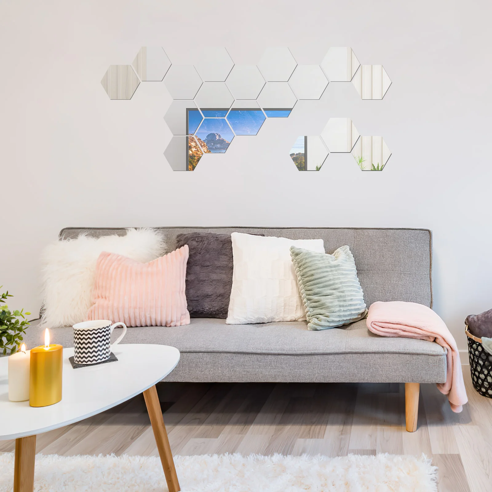 36 Pcs Hexagonal Acrylic Wall Mirror Stickers Decorative Mirrors Mirror Tiles Wall Decals Adhesive Sticker Glass Decor