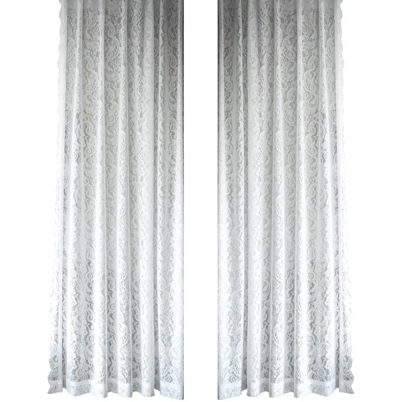 Fanhua Nail Bead Yarn High Weight French Lace Jacquard Yarn Warp Knitted Curtains for Living Dining Room Bedroom 4