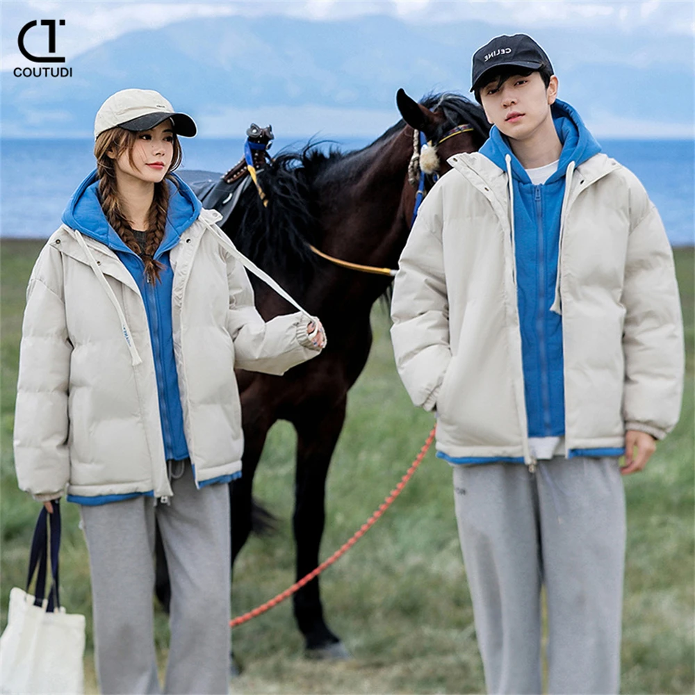 Couples Jacket for Men and Women, Warm Loose Cotton Coat, American-style Outwear, Fake Two Pieces, Bread Coat, Winter Parkas