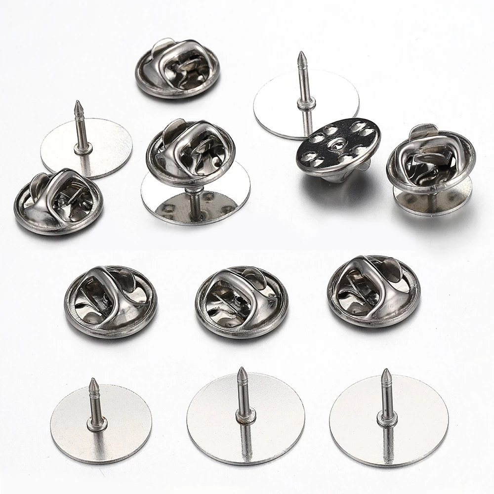 10pcs Stainless Steel Brooch Pin Base 10-14mm Cabochon Base Cufflink Settings Butterfly Tie Tack Pins Backs Jewelry Making DIY