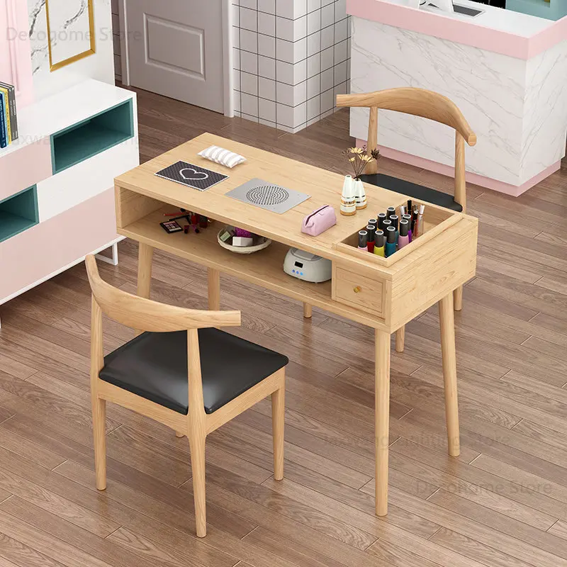 

Japanese Double Professional Manicure Tables Nordic Wood Nail Tables with Vacuum Cleaner Beauty Salon Nail Table Salon Furniture