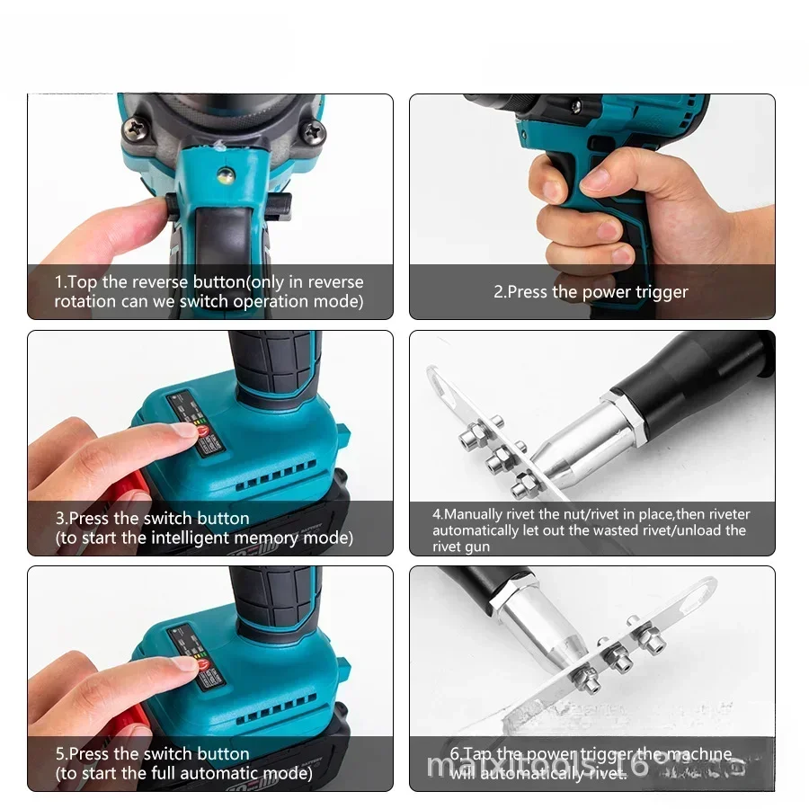 21V Lithium Battery Riveting Gun Brushless Motor Stainless Steel Portable Hand-held Riveting Gun Fully Automatic 3.2/4.0/4.8mm 5