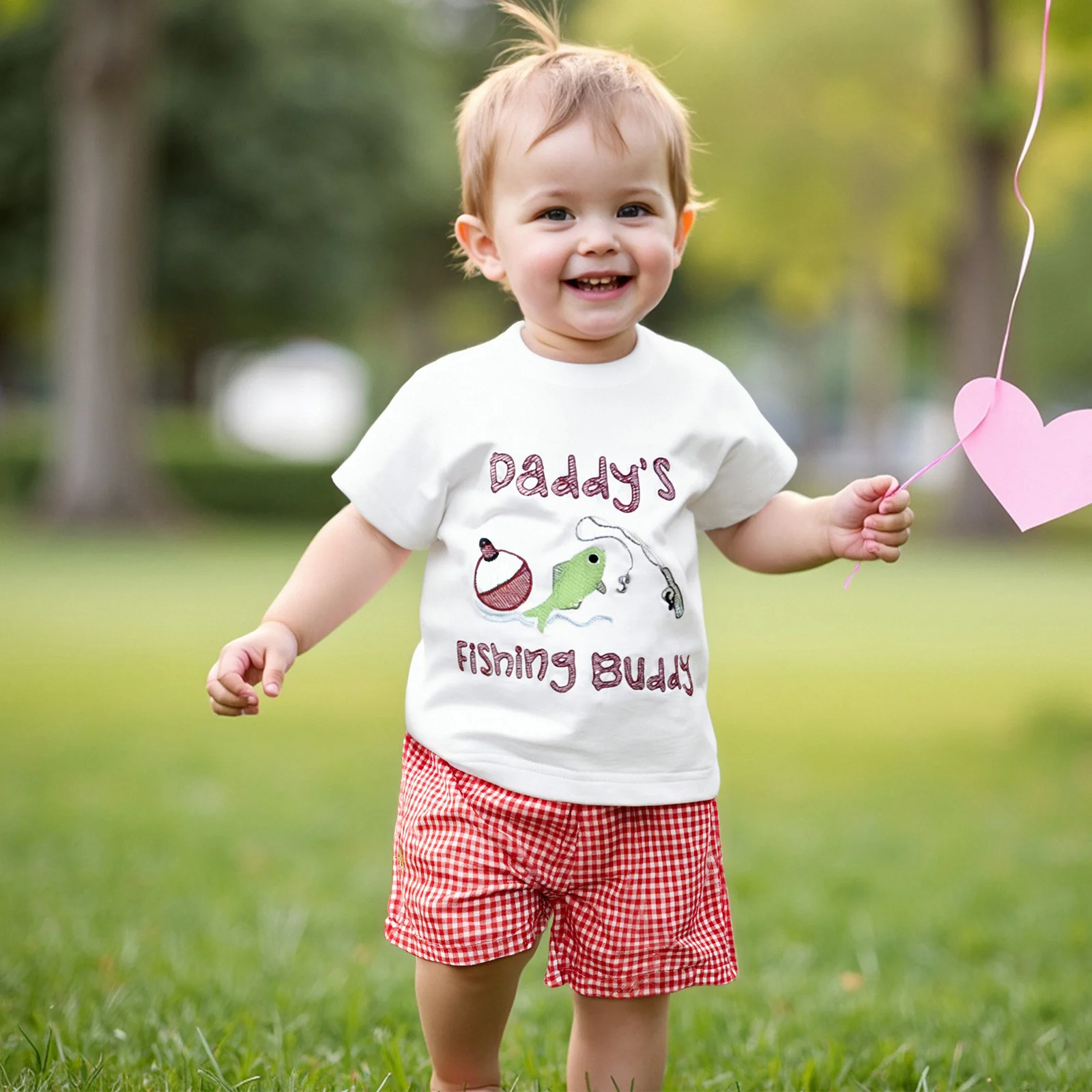 FOCUSNORM 0-4Y Summer Kids Boys Casual Clothes Sets Letter Embroidery Crew Neck Short Sleeve T-Shirt with Plaid Shorts