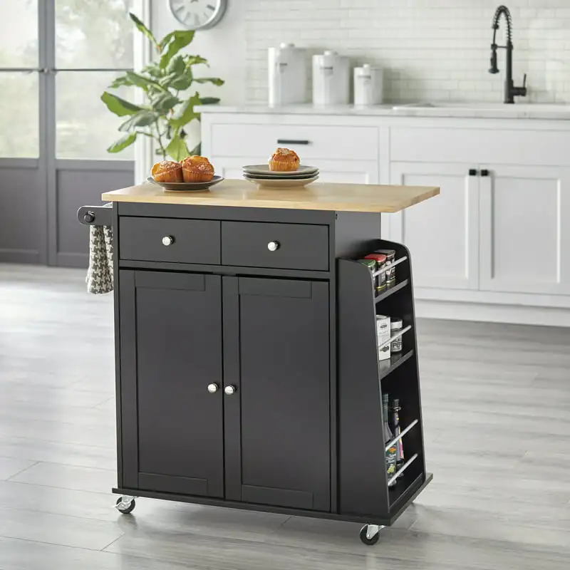 

Wood Composite Kitchen Cart, Black Dish drying racks Food storage containers Kitchen storage & organization Kitchen accessories