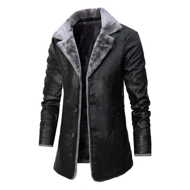 Chaqueta larga y gruesa de cuero sintético hombre, ropa de calle informal de negocios, chaquetas de cuero, abrigo, prendas de vestir, Invierno| | - AliExpress
