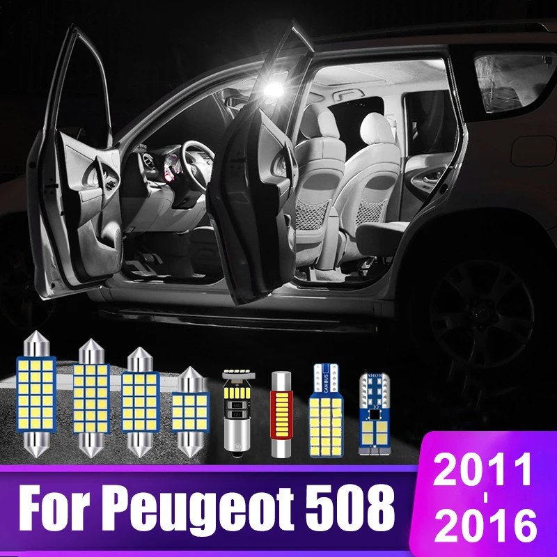 

For Peugeot 508 Sedan SW 2011 2012 2013 2014 2015 2016 12pcs Car LED Bulb Car Interior Dome Lamp Vanity Mirror Light Accessories