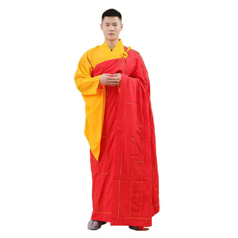 Buddhist Clothing Chinese Traditional Suit Buddhist Monk Robes Zen Buddhism Brown Zuyi Kesa Cassock Robe Shaolin Monk Kung Fu Suit Meditation Martial Arts Uniforms KASAYA