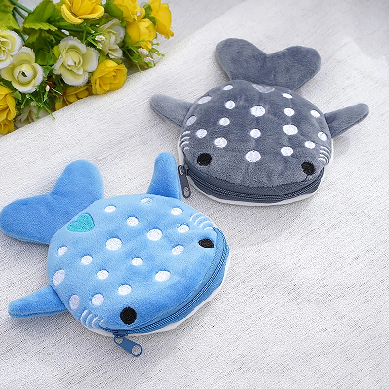1PCS Children's Cartoon Shark Wallet Zipper Bag Children's Pendant Decoration Small Gift Data Cable Bag coin purse card wallet coin wallet