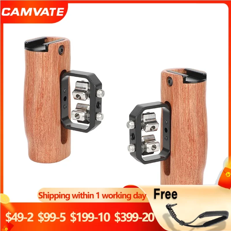 

CAMVATE Camera Wooden Handgrip with 1/4"-20 Thumbscrews & Cold Shoe Mount for Camera Cage Rig Photography Video Accessories