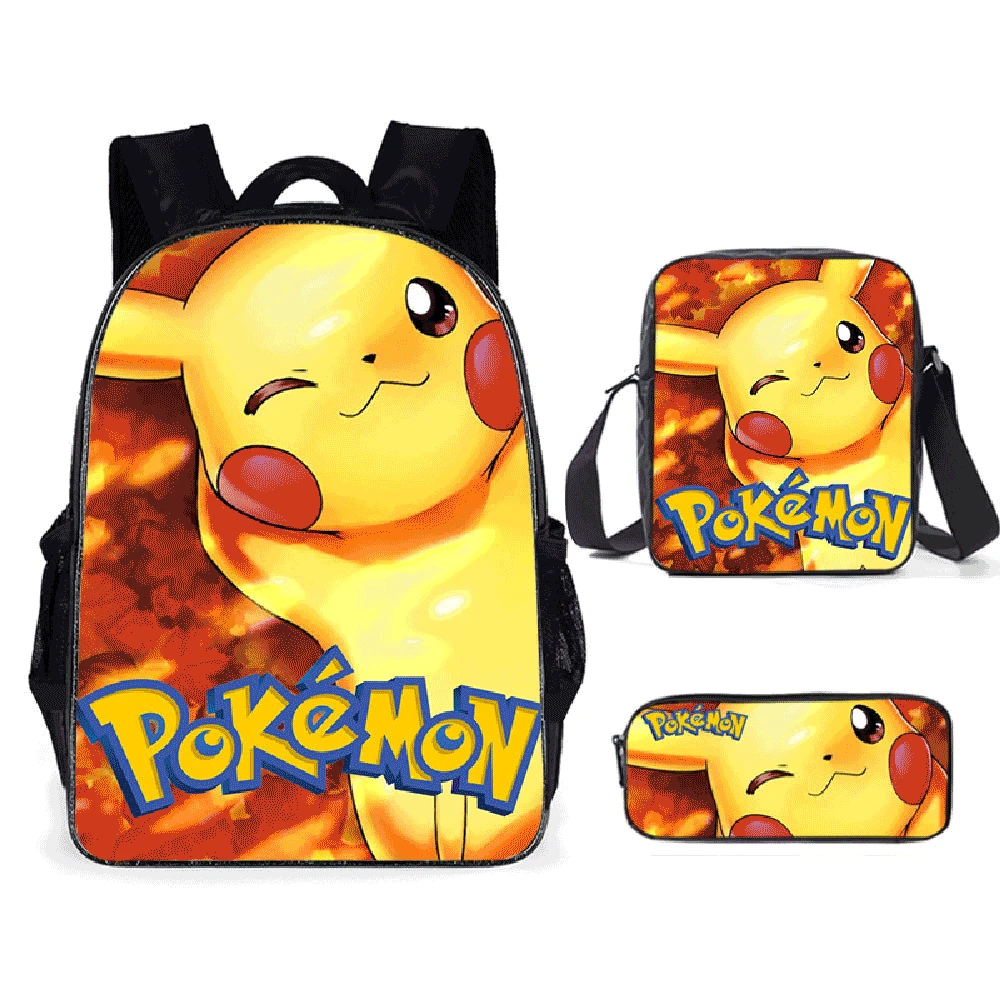 

3pcs/set Anime Pokemon School Kids Backpacks Pikachu Big Capacity Travel Bag Teenagers Schoolbag Girls Boys Single Shoulder Bag