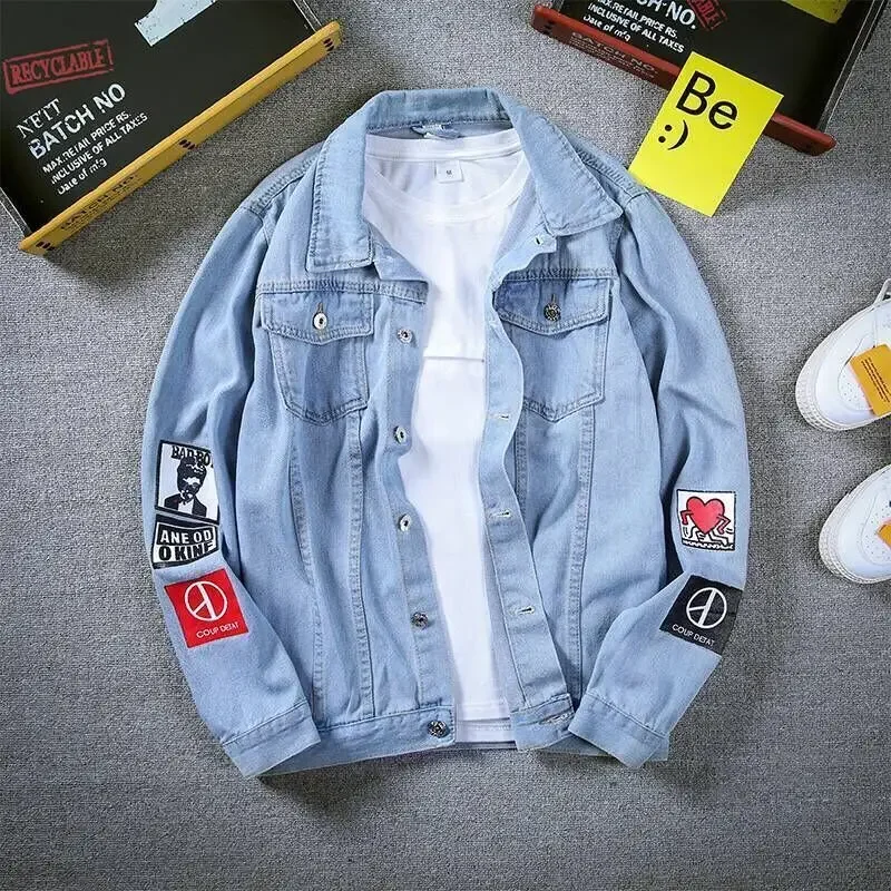 thumbnail image 1 of Abrigo vaquero para hombre, chaqueta vaquera con botones, holgado, con agujeros, rasgado, estilo rockero, de Corea, nuevo, al precio más bajo, ropa de hombre de moda desgastada, 1 of 5