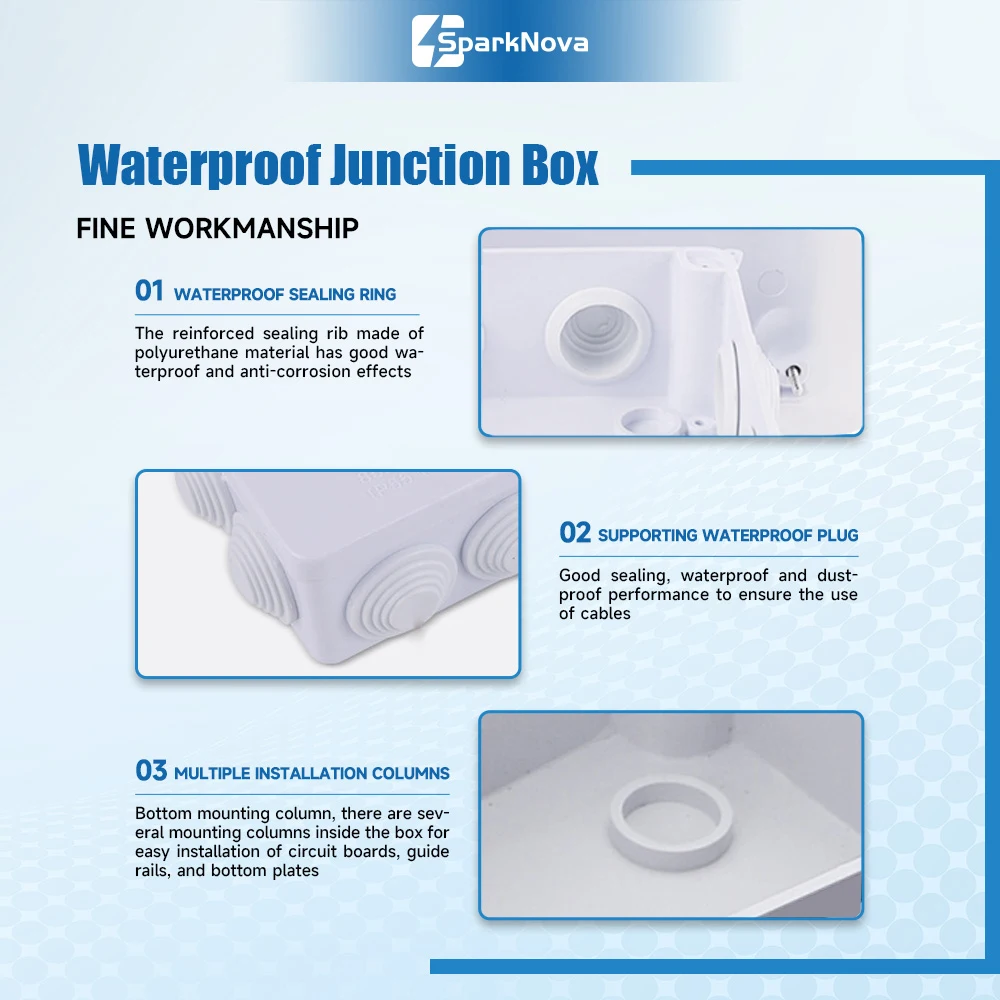 Electrical Junction Box ABS Plastic DIY Power Control Case IP55 Waterproof Outdoor Cable Wire Connection Enclosure Housing