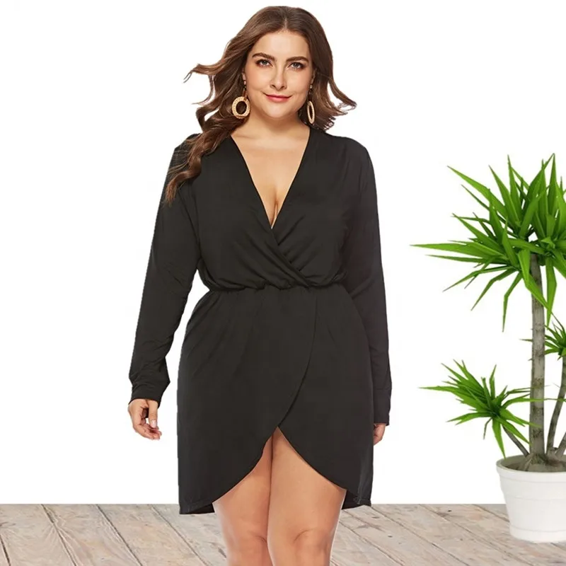 

2022 Long Sleeve V Neck Plus Size Sexy Mini Summer Autumn Dress For Women