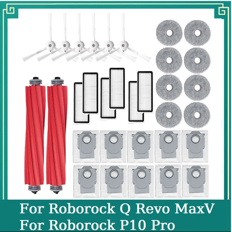 

Набор деталей для робота-пылесоса Roborock Q Revo Maxv / Roborock P10 Pro, основная боковая щетка, фильтр, мешок для пыли для швабры, 32 шт.
