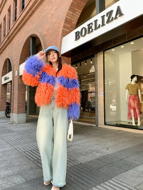 Colourful Block Faux Fur Jacket 32