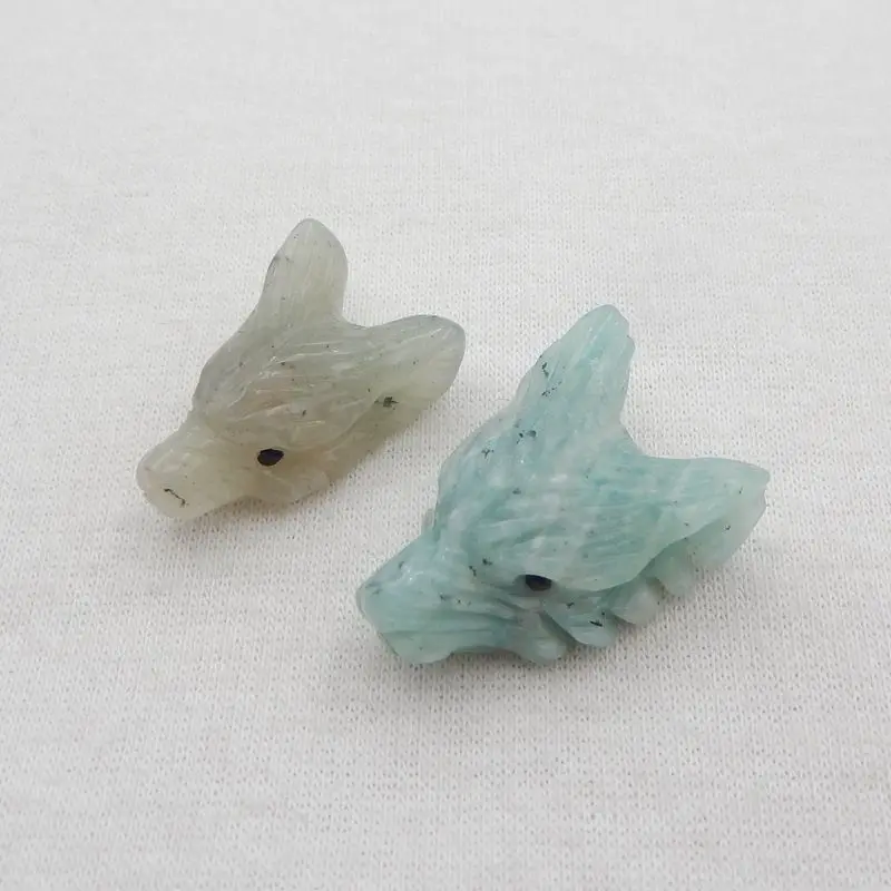 2Pcs Natural Stone Amazonite Handmade Animal Wolf Head Pendant Beads 27x17x12mm 24x17x10mm 9g