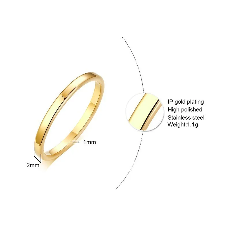 Stainless Steel Wedding Ring for Women Flat Finger Rings Fashion Bijoux Femme Engagement Jewelry 2mm 4mm 6mm 8mm
