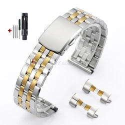 Sleek Stainless Steel Watch Strap with Universal Folding Buckle - Curved & Straight End Options - 22mm (Silver Gold)