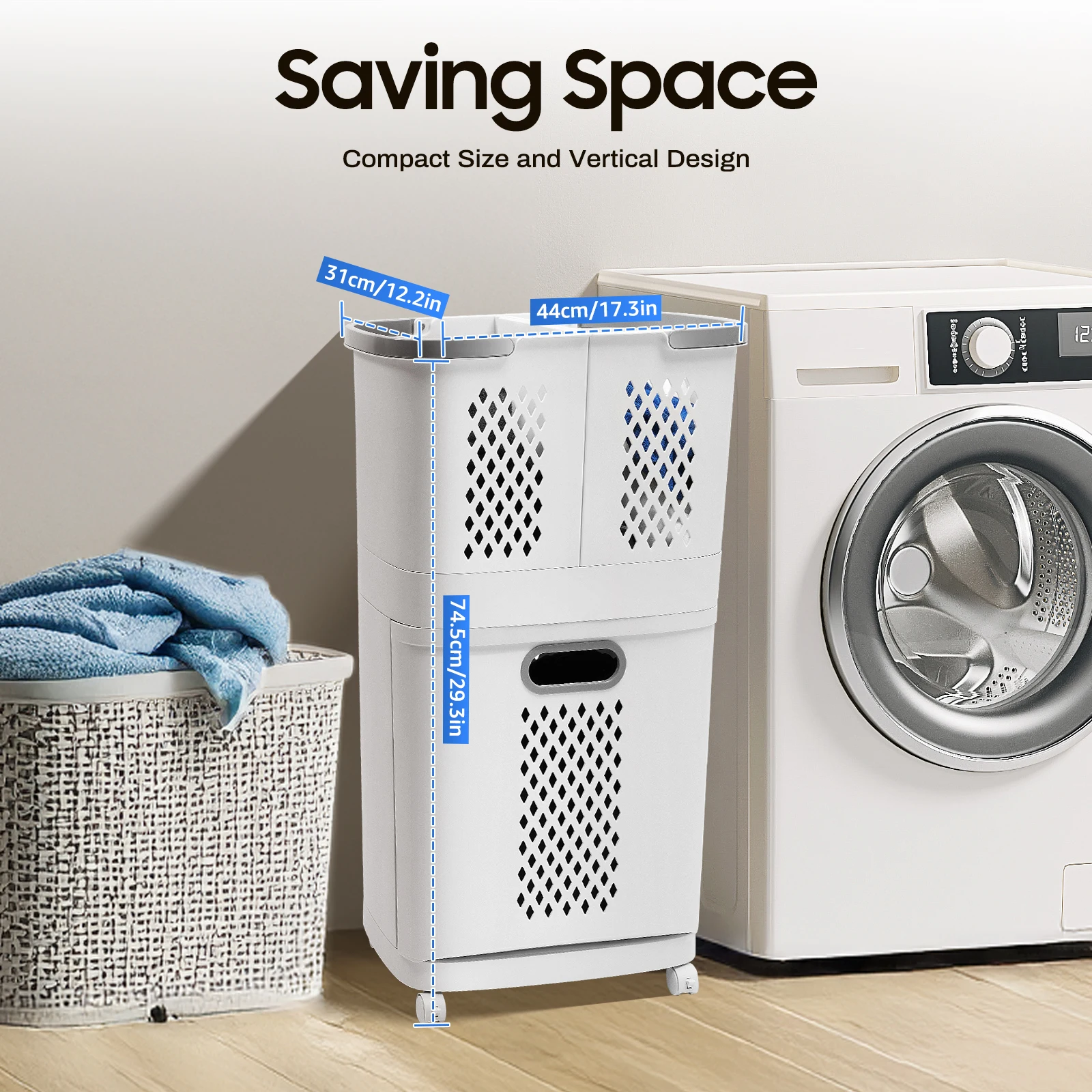 2-Layer Laundry Basket with 4 Universal Wheels Multifunctional Clothes Basket Clothes Organizer Home Assortment Box Laundry Boxs