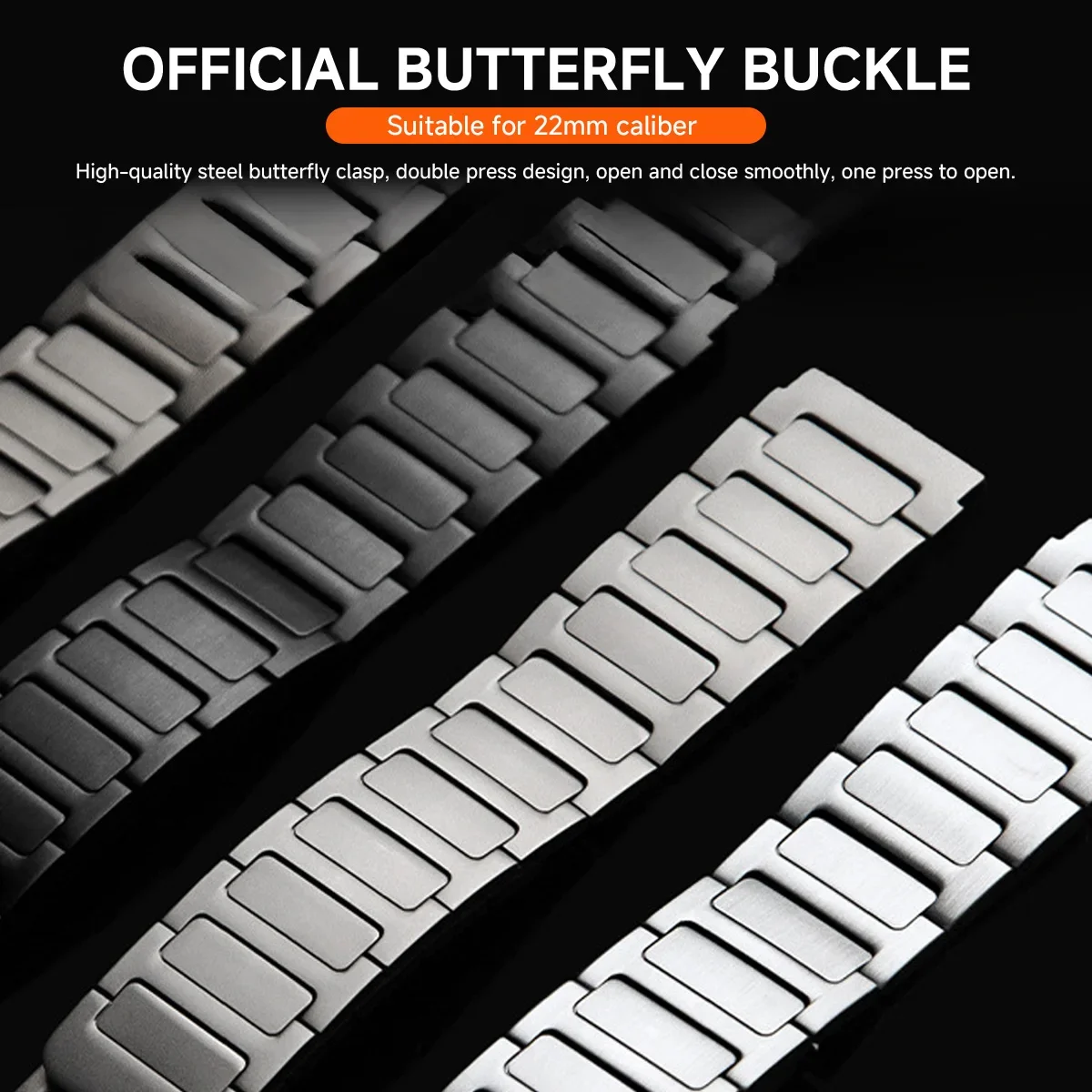 Luxury 22mm Stainless Steel Watch Strap - Elegant Metal Bracelet