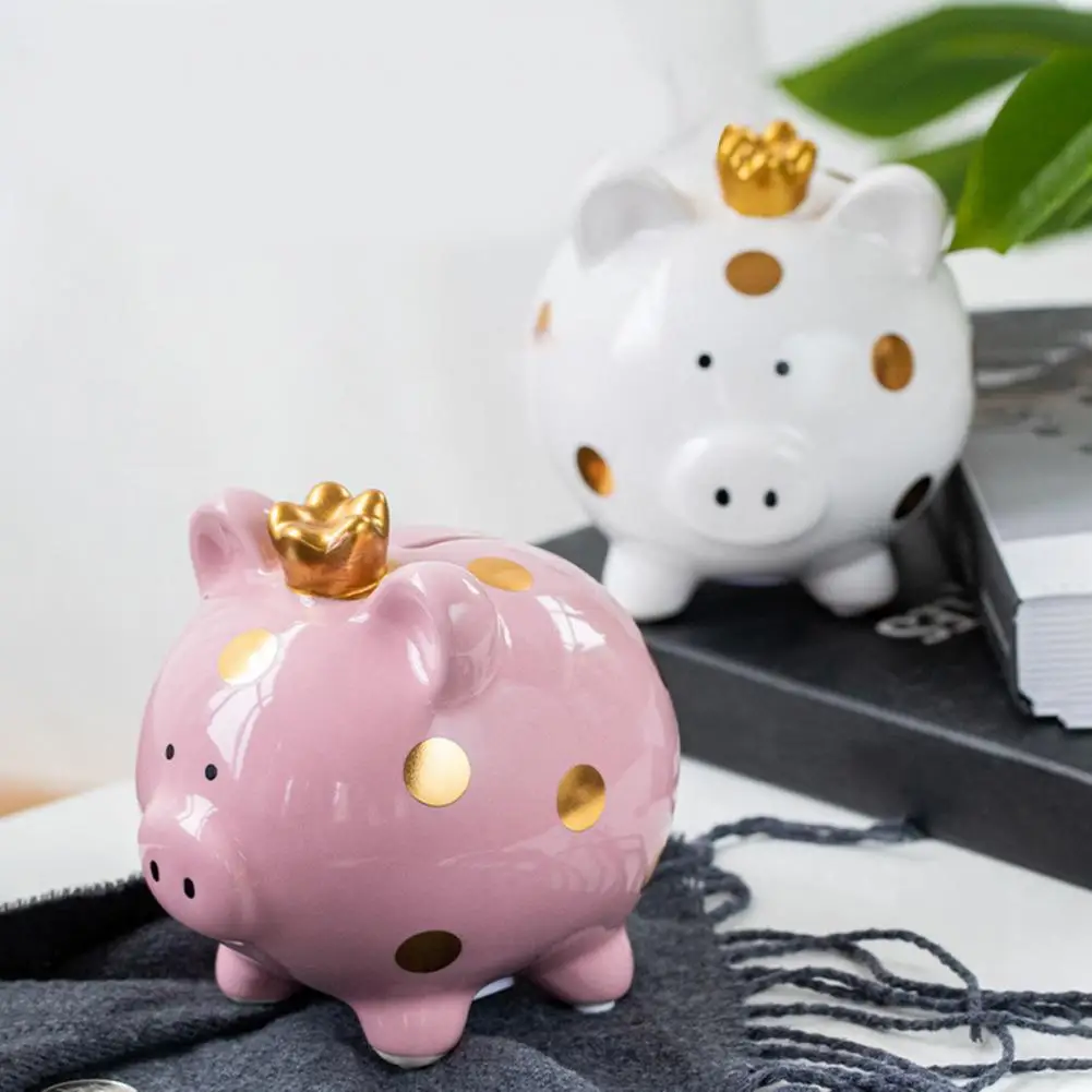 Ceramic Crown Pig Piggy Bank Golden Dot Cartoon Pig Coin Money Bank Home Bookshelf Desktop Decoration Coin Bank 2