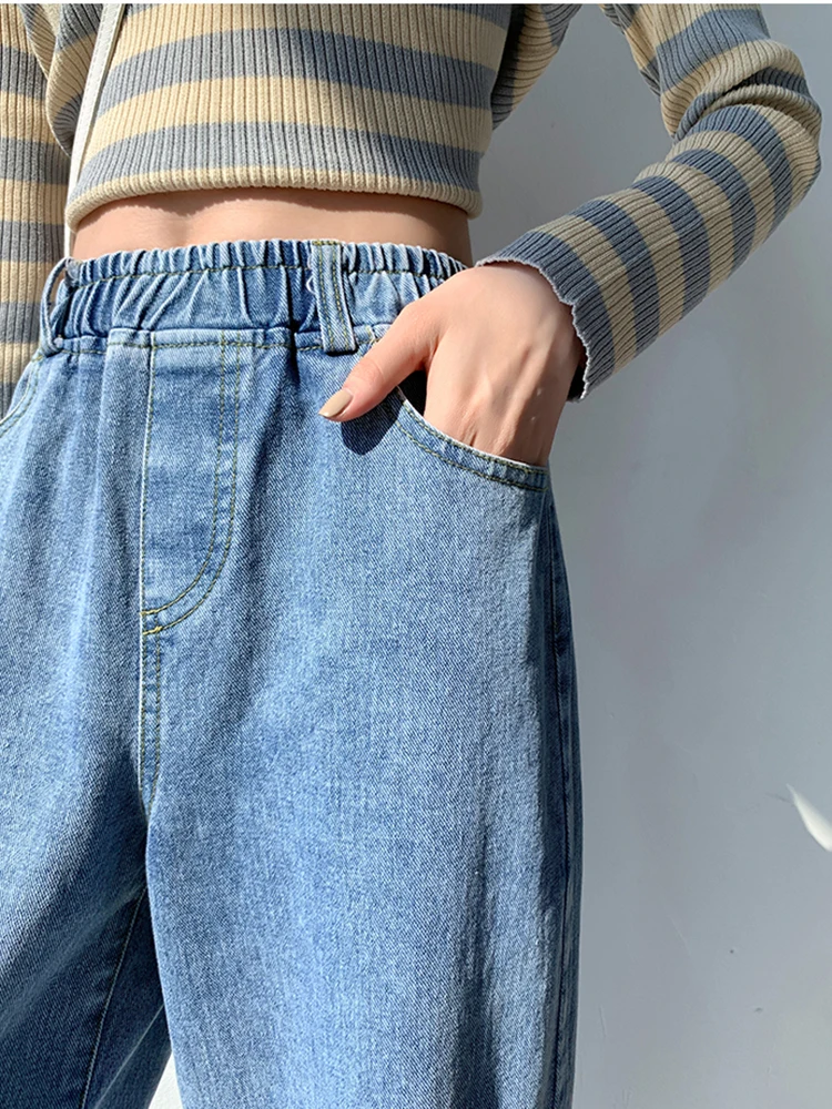 Décontracté Streetwear grande taille jean Femme vêtements ample droite jambe large Denim pantalon Femme taille élastique petit ami jean femmes