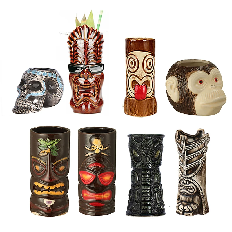 Tiki Mugs Ceramic Tumblers for Hawaiian Party