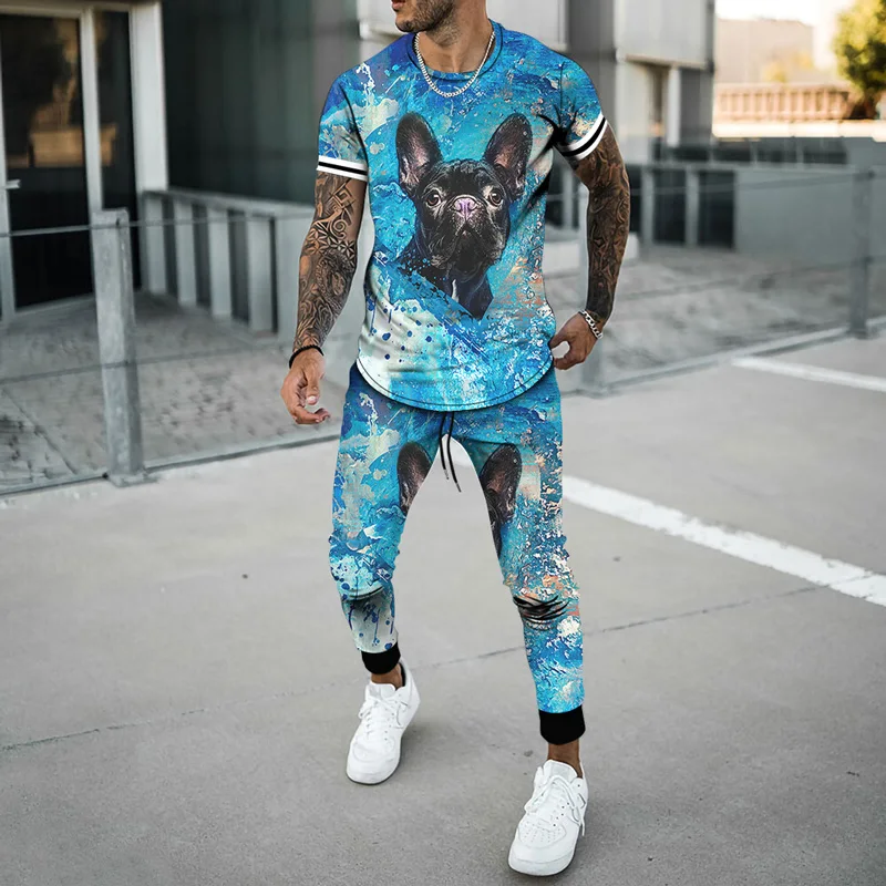 2023 Fashion Suit Summer Men's Sportswear Urban Men's Animal 3D Printed Short Sleeve T-shirt Trousers 2 Sets Casual Oversized