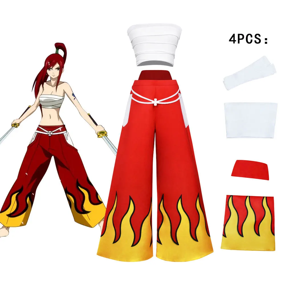 

Anime Fairy Tail Erza Scarlet Cosplay Costume Top Pants Suit Woman Sexy Clothes Set Girl Party Halloween Costume