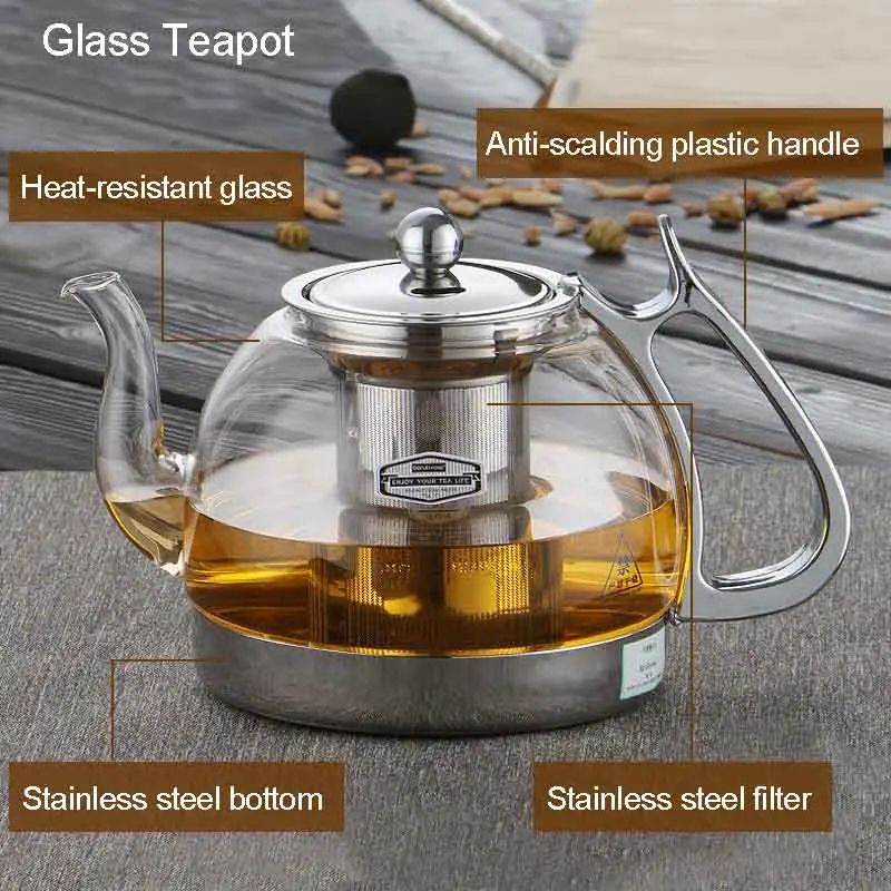 Glass Teapot for Gas Stove Induction Cooker Stainless Steel Teapot