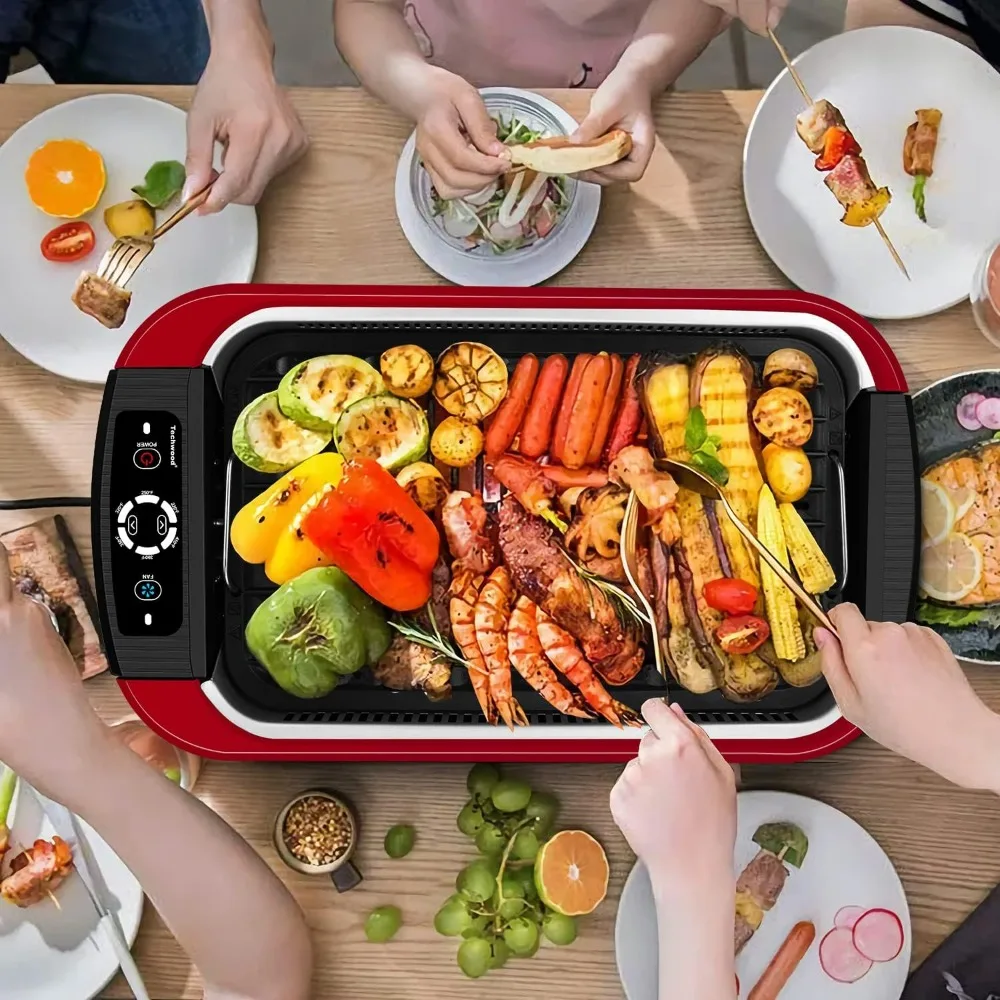 Indoor Smokeless Grill, 1500W Electric BBQ Grill and Non-Stick Grill Plates with Temperature Control, Removable Drip Tray, 5