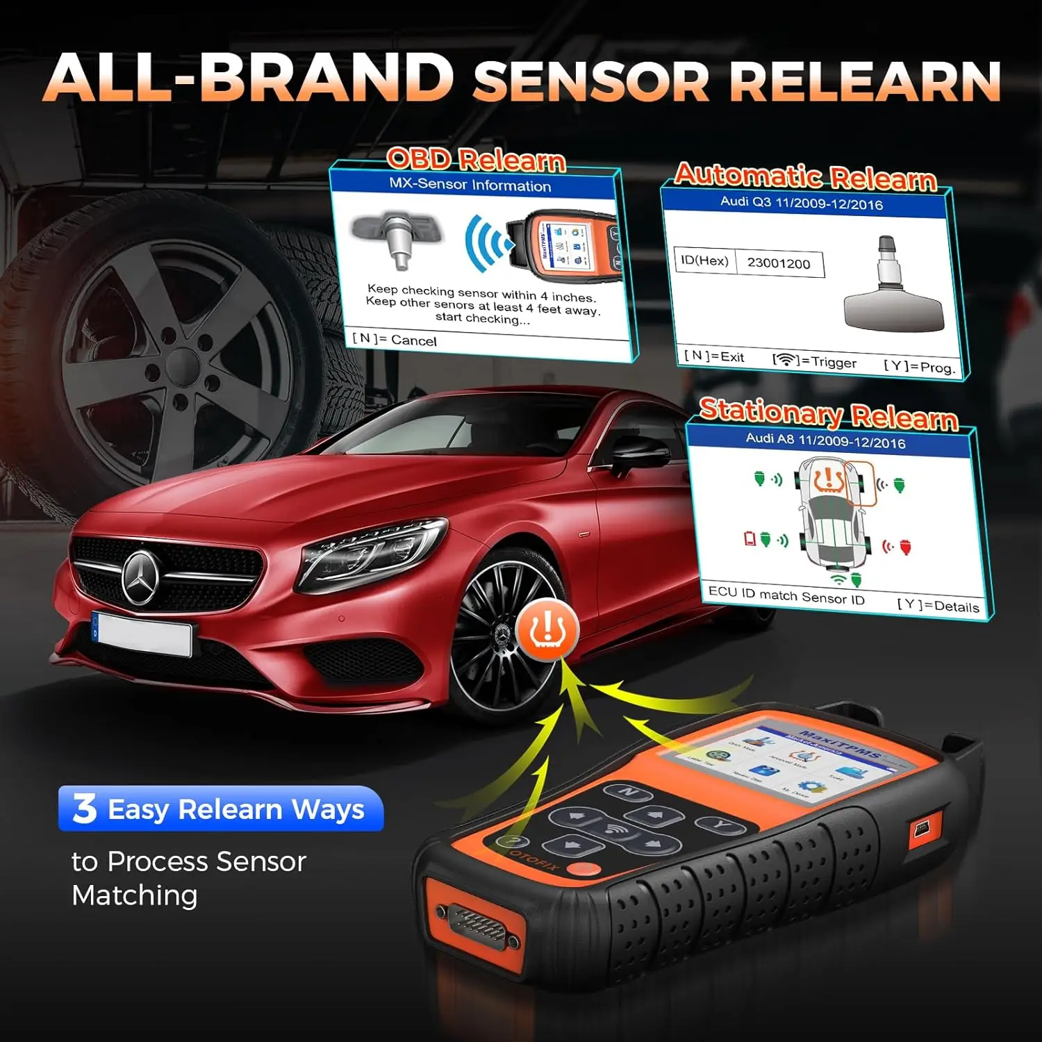 OTOFIX TireGo 808 TPMS 프로그래밍 도구, TPMS 재학습 도구, 모든 센서 프로그램 활성화, MX-센서 315, 433MHz 타이어 압력 모니터