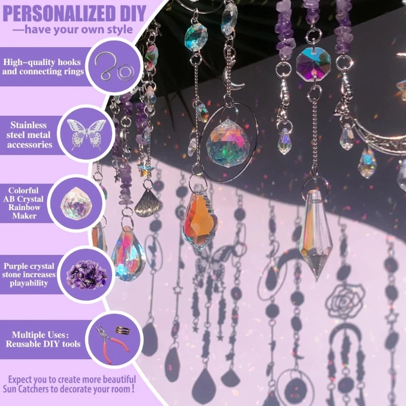 200Pcs Crystal Suncatchers Hanging Sun Catchers Set for Adult Colorful Crystal