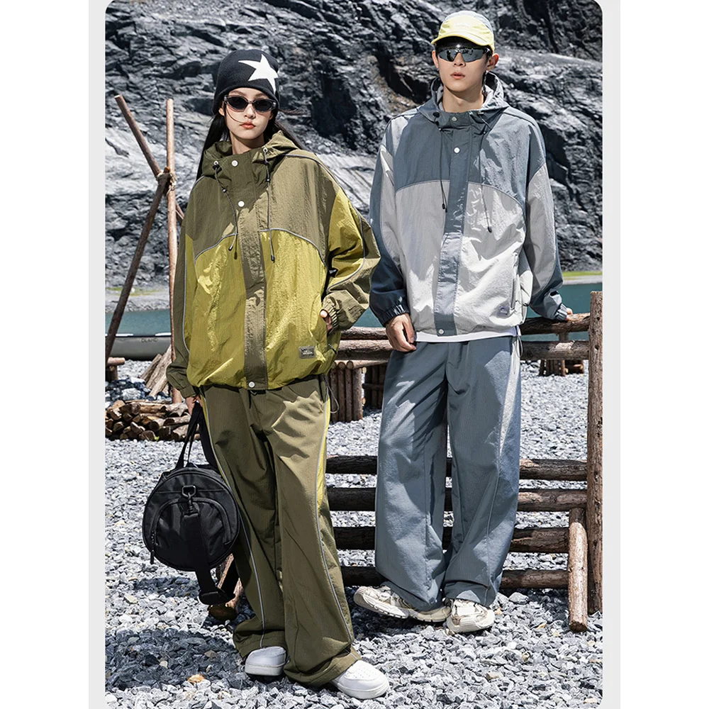 야외 스포츠 커플 Tracksuits 남성 여성 패션 느슨한 캐주얼 후드 자켓 바..